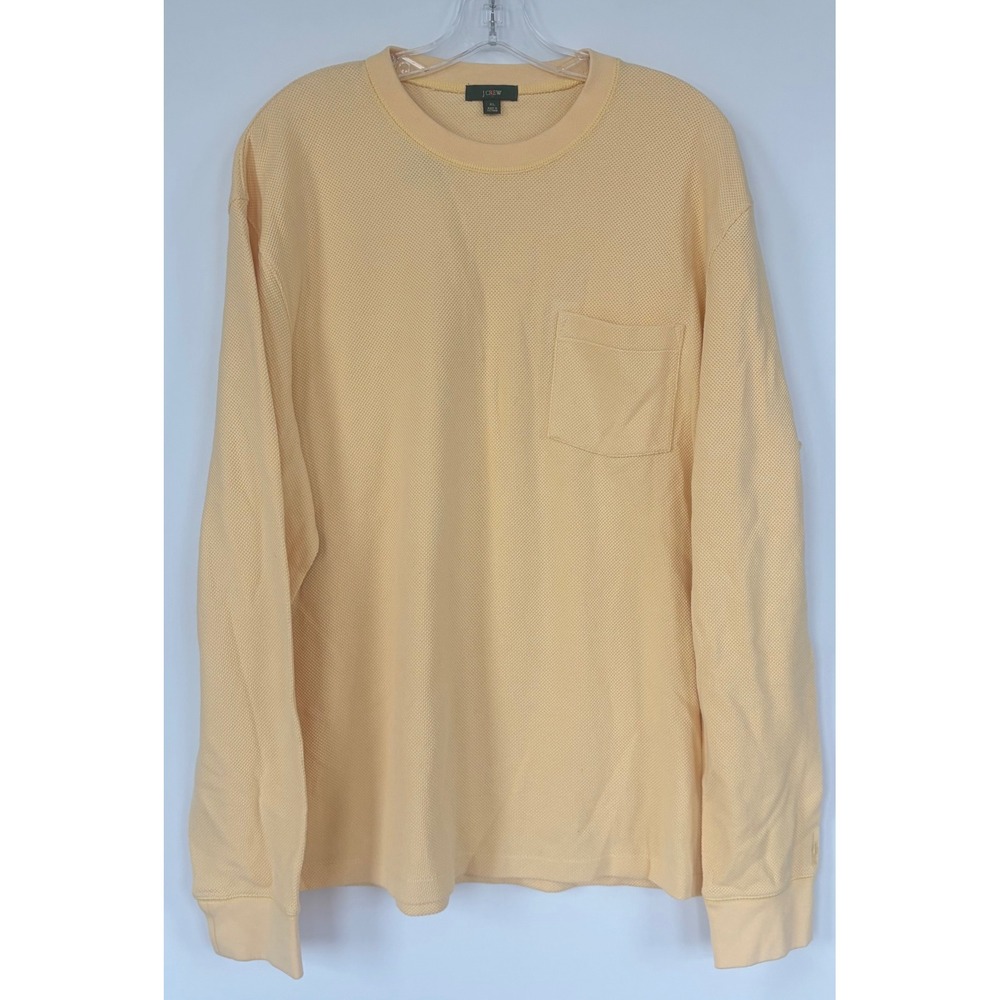 J. Crew Mens XL Waffle Knit Thermal Long Sleeve Shirt Pale Yellow Chest Pocket